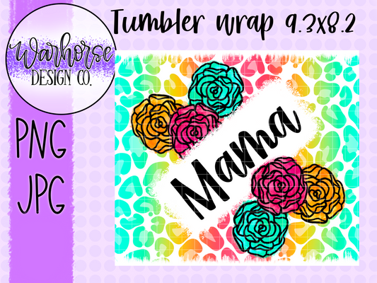 Mama Leopard Floral Tumbler Wrap PNG JPEG PDF