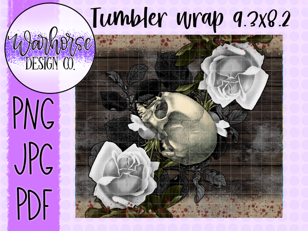 Skull & White Rose 20oz Tumbler Wrap PNG JPEG PDF