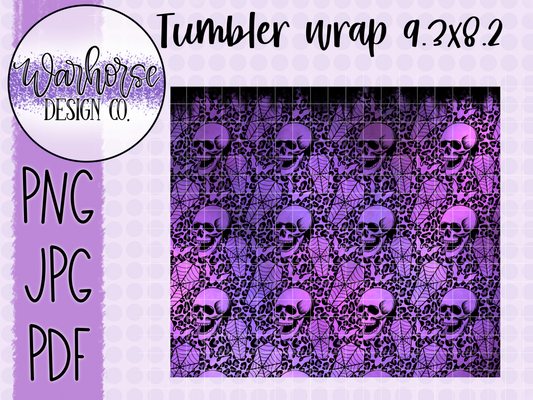 Purple Skull & Leopard Digital Tumbler Wrap PNG JPEG PDF