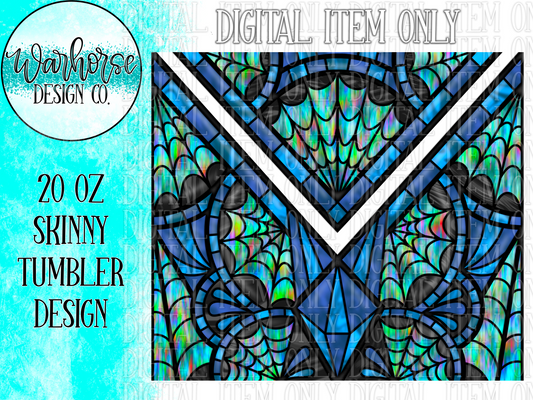 Stained Glass & Spiderwebs (Blue) Digital Tumbler Wrap PNG JPEG