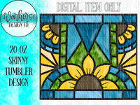 Stained Glass & Sunflowers Digital Tumbler Wrap PNG JPEG