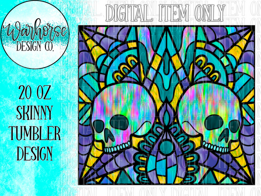 Stained Glass Skull (Blue/Yellow/Purple)  Digital Tumbler Wrap PNG JPEG