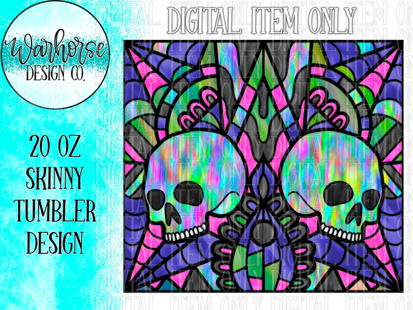 Stained Glass Skull (Purple/Pink) Digital Tumbler Wrap PNG JPEG