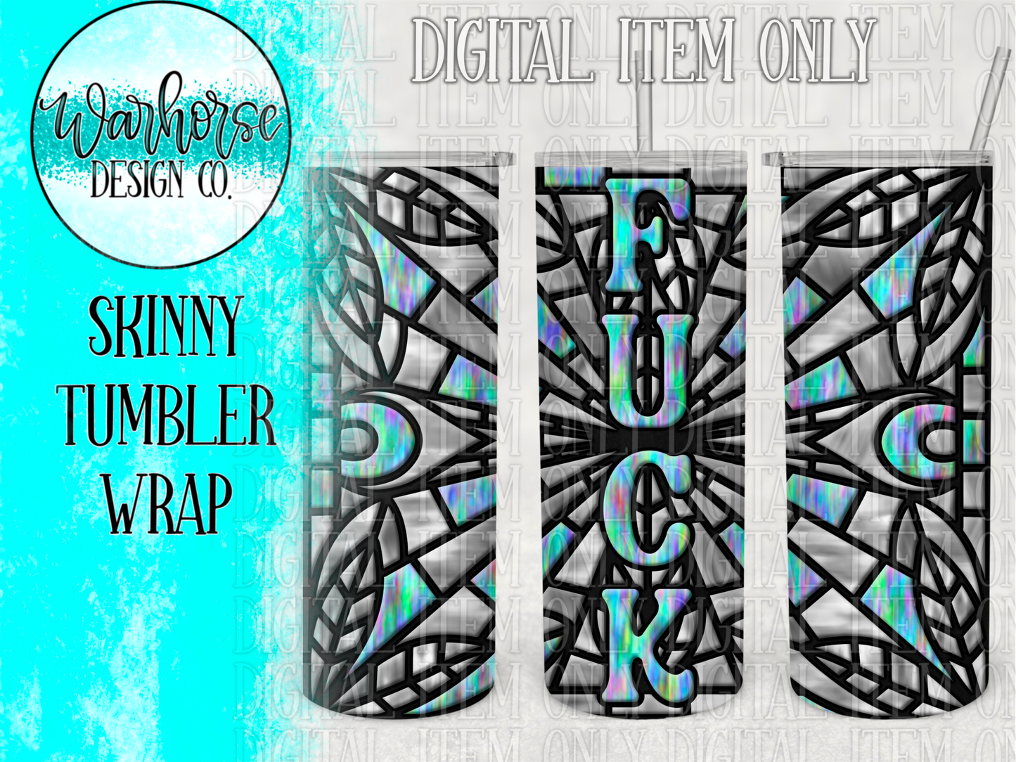 Stained Glass Fuck Grey Digital Tumbler Wraps PNG JPEG