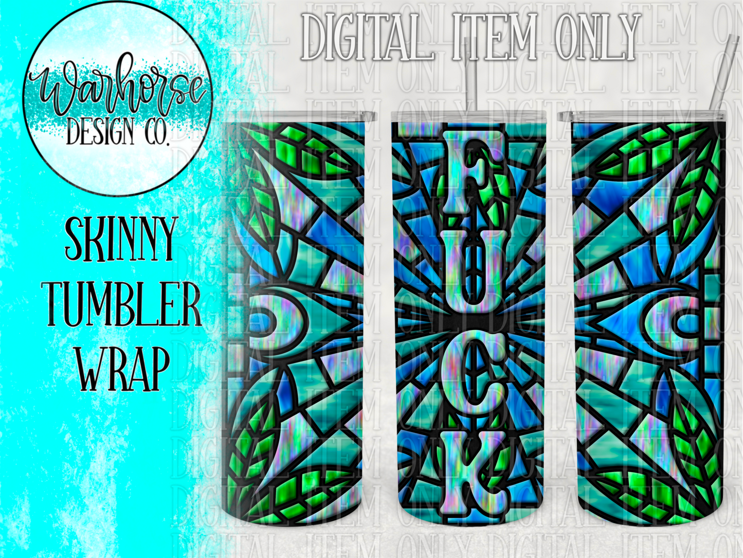 Stained Glass Fuck Blue Digital Tumbler Wraps PNG JPEG