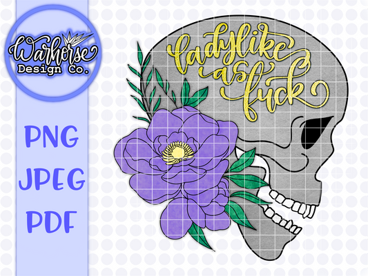 Ladylike as fuck Skull (Purple/Gold) PNG JPEG PDF