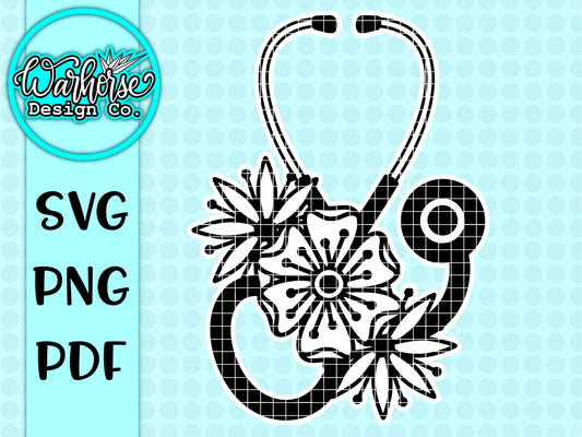 Floral Stethoscope SVG PNG PDF