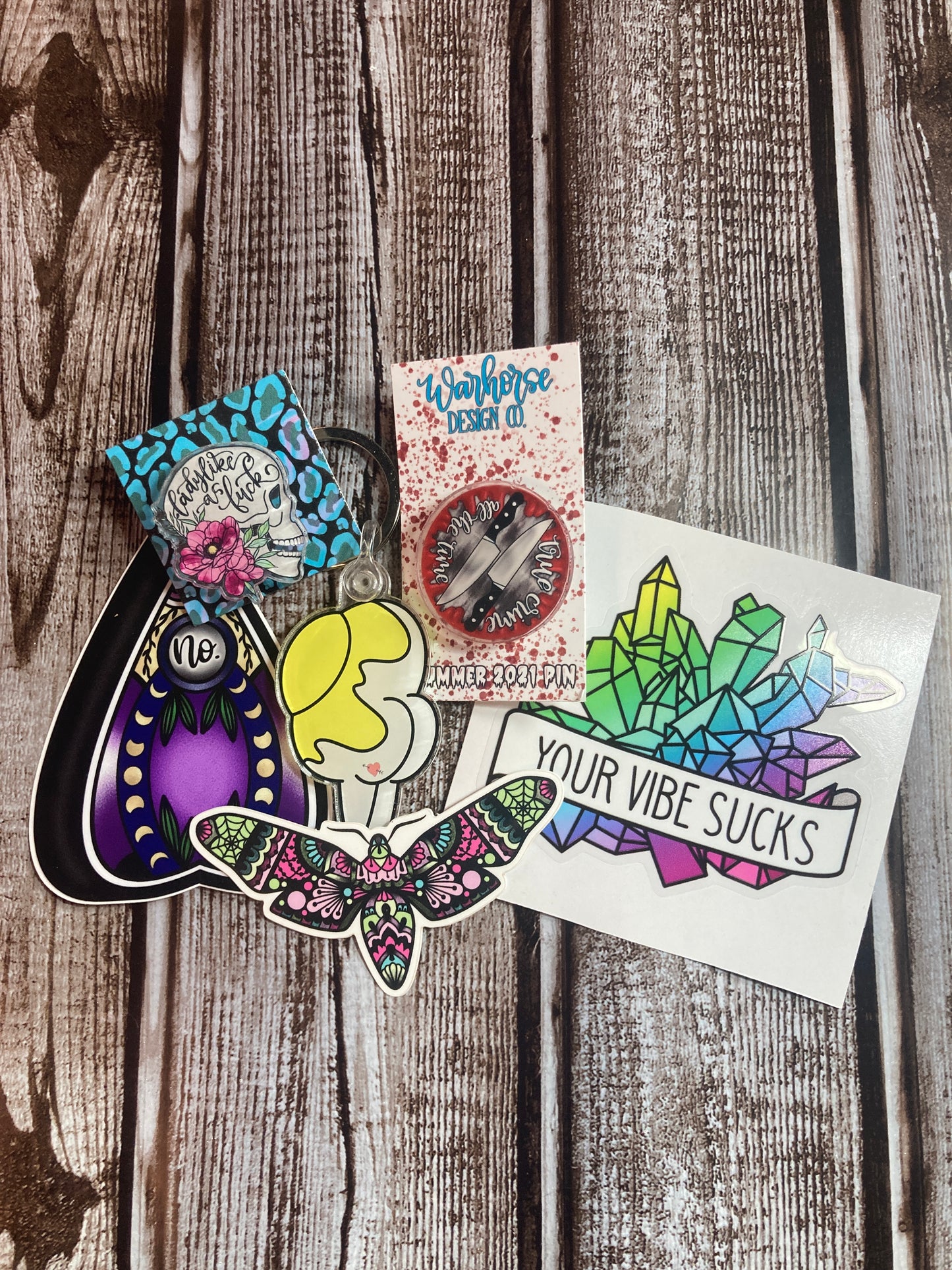 Mega Pack (two pins, one keychain, three vinyl stickers)