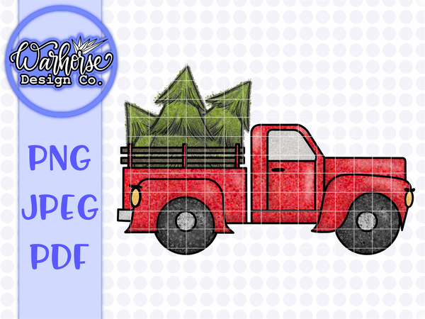 Christmas Tree Truck | Little Red Truck PNG PDF JPEG
